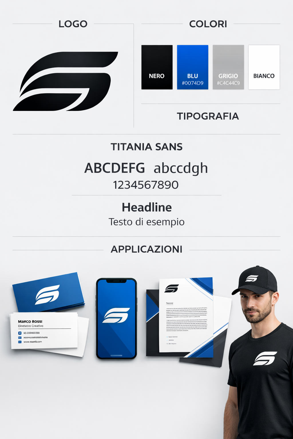 Visual identity system including logo, colors, typography, and applications