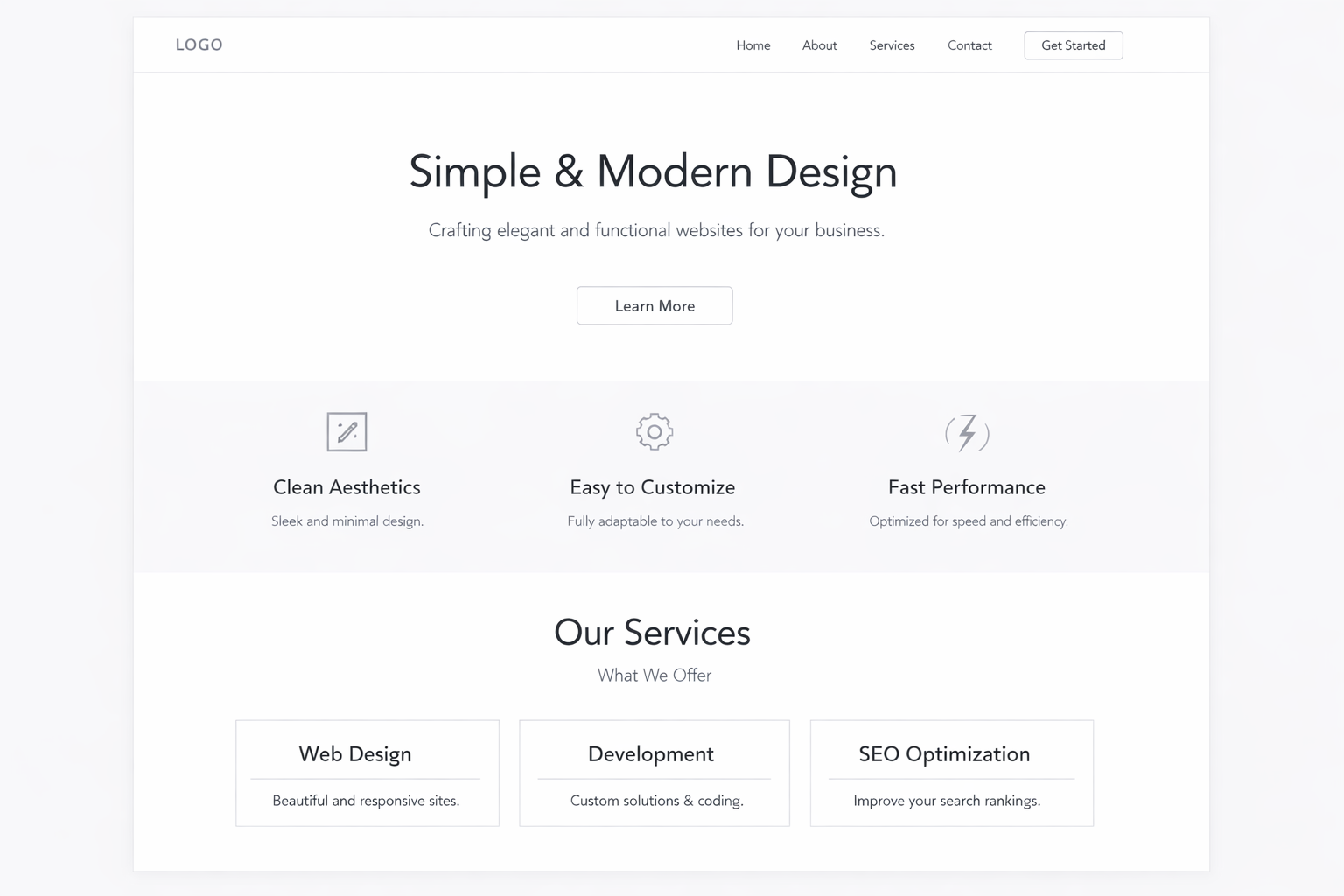 Clean minimalist web design layout with ample white space and typographic hierarchy